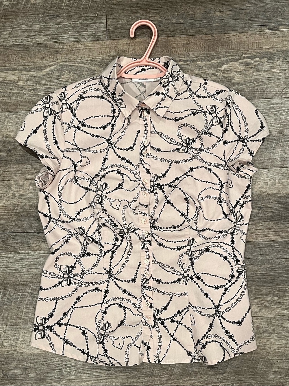 Coquette Pink and Black Bow-Print Blouse